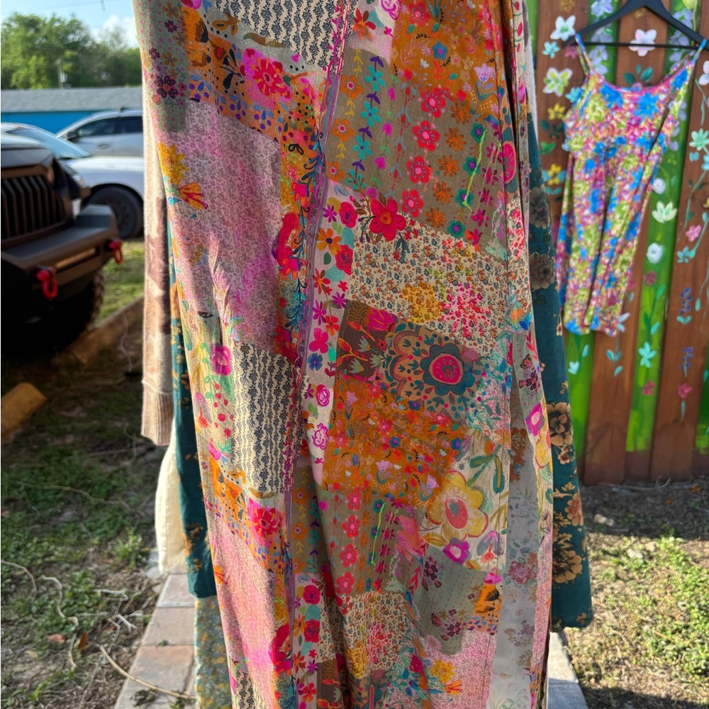 NATURAL LIFE Floral Patchwork Maxi Skirt in Pink, Orange, Green, Teal
